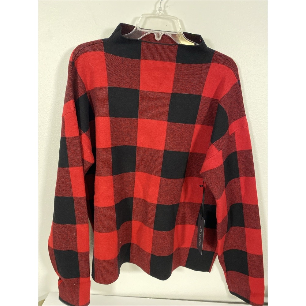 NWT Rachael Zoe Xl Mock Turtle Neck Red/Black Plaid Pullover Sweater Y1